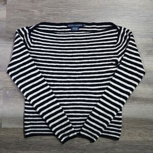 Ralph Lauren 100% Cashmere Striped Sweater M Medium Black White Italian Yarn
